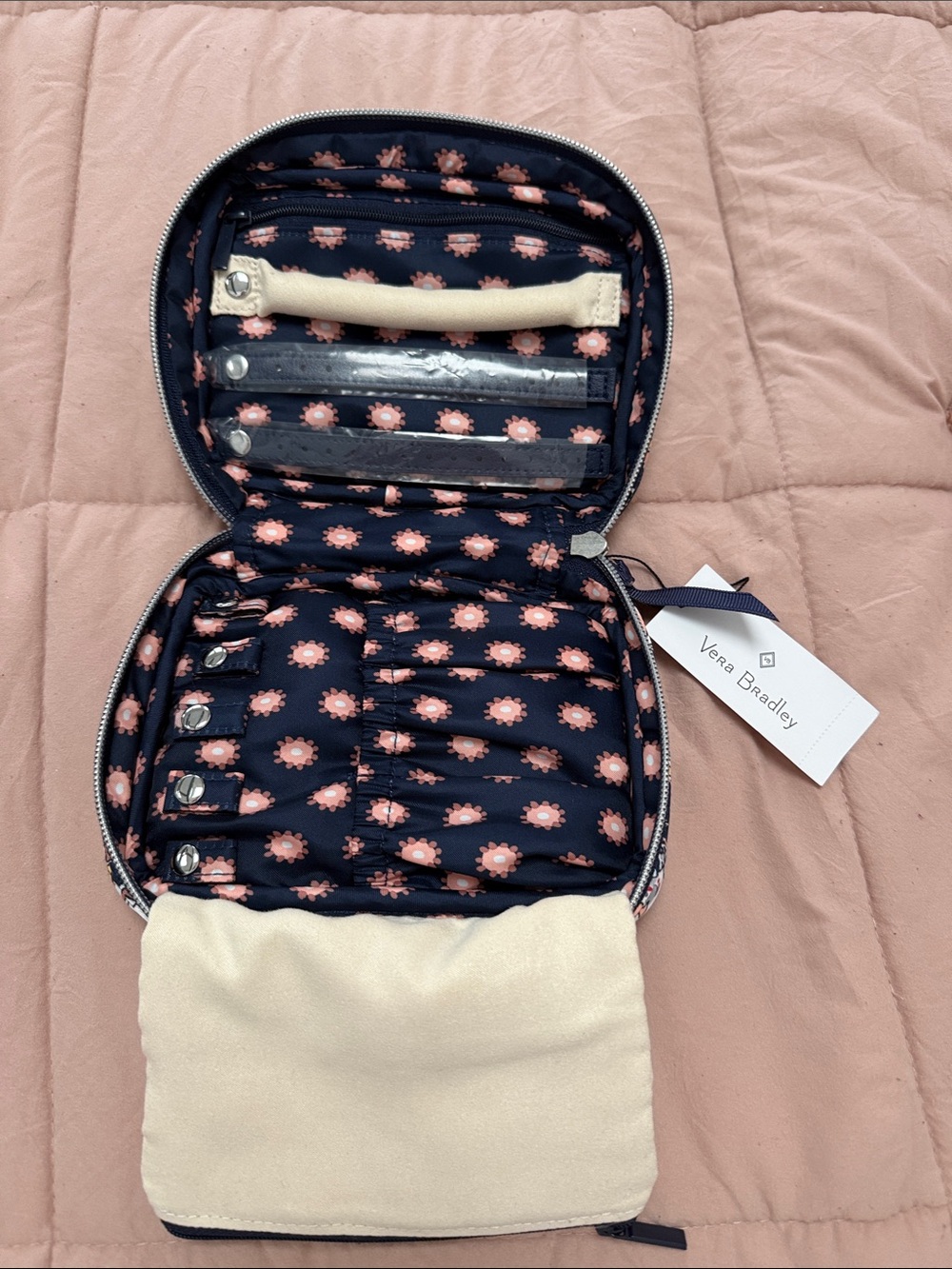 Vera Bradley Navy with Pink Floral Travel Jewelry Organizer